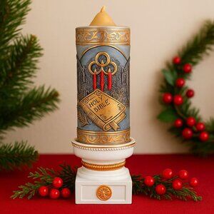 Religious Christmas Jasco Candle on Stand Vintage 1978 Holy Night Hand Decorated